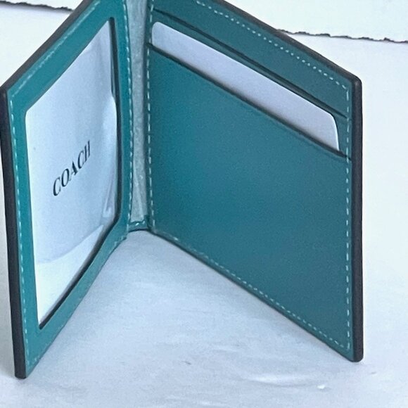 Coach 3 In 1 Wallet Mens Leather Vintage Logo Stamp Blue Teal CH084 Removable - Picture 6 of 8